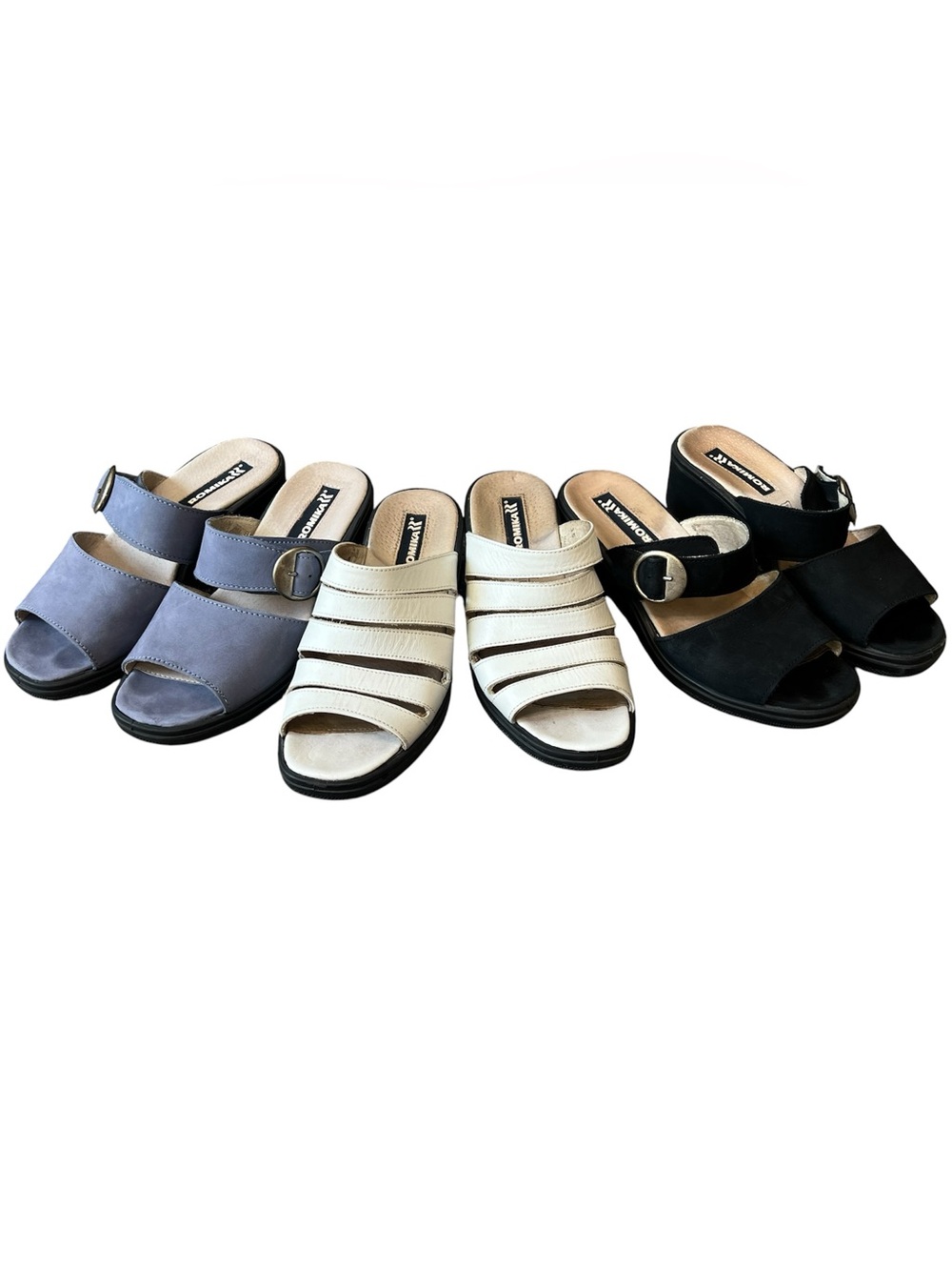 Romika Women’s White, Black & blue Slip-On Strappy Mules 3 pairs size 5.5